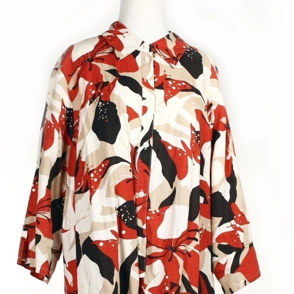 Vintage Linen Tunic Style Shirt Side Vents C&A Canda Collection Sz XL - Hey Viv - Picture 2 of 7